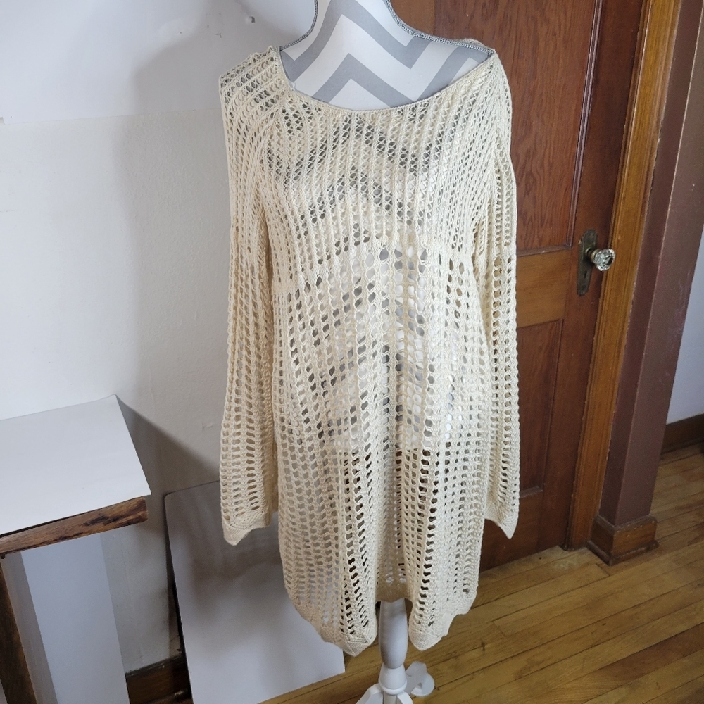 Womans Crystal Kobe Open Weave Cotton tunic Pullover sweater/Swim Cover Size 2X